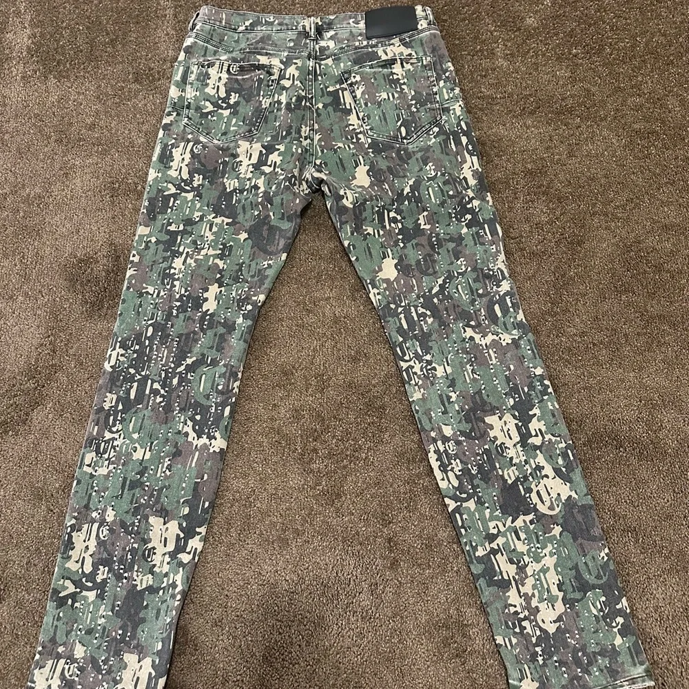 Purple Brand Camo Jeans Men Size 36 Slim Fit Distressed Factory Fade - Picture 2 of 15